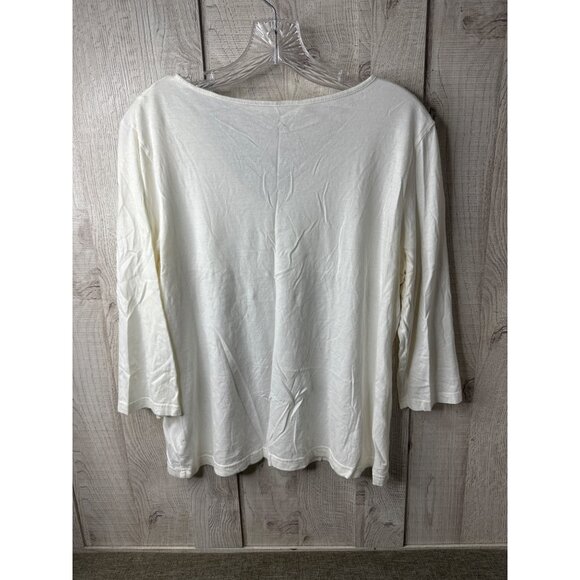 Van Heusen Womens White Embroidered V-Neck Cotton Top Size Large Shirt - Picture 2 of 6